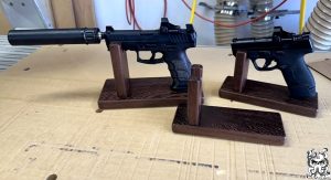 Pistol Hand Gun Display Stand – Handmade Exotic Wood, Made in the USA